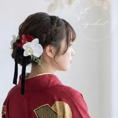 胡蝶蘭 ベルベットリボン 髪飾り 赤／成人式 卒業式 振袖 袴 前撮り③