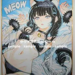 【手描きイラスト 319】オリジナルアナログ原画 中色紙 猫「寝起きの黒猫娘」