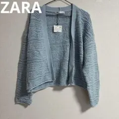 ZARA ザラ　水色 カーディガン Lサイズ 編み込みデザイン