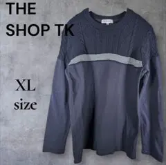 THE SHOP TK／ケーブルニット×ストライプデザイン セーター（M）