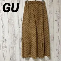 GU ジーユー フレアロングスカート 総柄 オレンジ ゴムウエスト