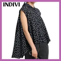 未使用✧INDIVI ✧インディヴィ✧黒のドット柄ケープ型ノースリーブブラウス