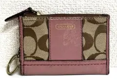 中古品 COACH コーチ シグネチャーフラグメントケース ピンク 財布 小銭入