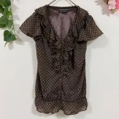 【MISCH MASCH】 ブラウス 38 ドット柄 フリル 半袖 ブラウン