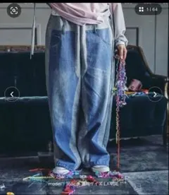 niko and... デニムスウェットパンツ Lグレーブルー