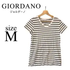 GIORDANO ✨Vネック ボーダーTシャツ【M】白黒 ゆったりのサムネイル