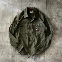 TOMMY JEANS ミリタリーシャツジャケット 背面ロゴ カーキ アメカジ