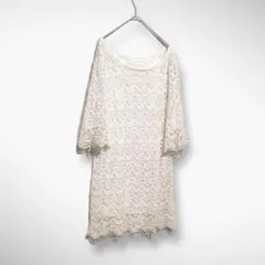DoiDoi【38】刺繍 総レースワンピース チュニック アイボリー系 裏地あり