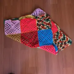 手編みカラフルブランケット