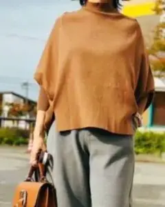 キャメル ボタン付き2wayニットボレロカーディガン