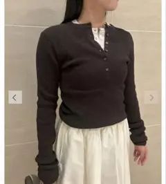新品未使用 Mila Owen ヘンリーネックシアーリブニットプルオーバー