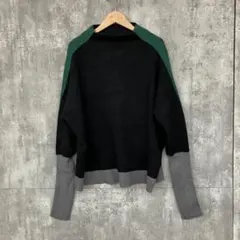アンティカ パターントルソ 配色切替 ボートネック ニット セーター 黒 緑 F