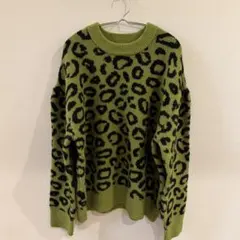 H&M レオパード柄 オーバーサイズ ニット グリーン
