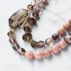 ヴァンドームブティック　ロングネックレス　天然石 × 淡水パール　ピンクブラウン