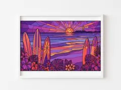 【新品/送料無料】西海岸アートポスター A4 カリフォルニア サーフ 夕日 絵画