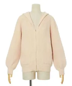 Fi.n.t フード付きリブニットパーカー ベージュ