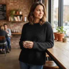 アクリル長袖セーター　ブラック　ふわふわ