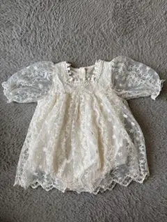 ベビードレス セレモニードレス　レース　刺繍　ロンパース　お宮参り　70