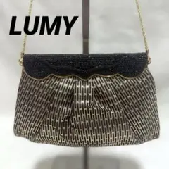 美品 LUMY ルミーはしもと ビ ーズ刺繍 ゴールドチェーンハンドバッグ