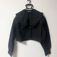 Double Flags フリル付きデニムジャケット　ブラック