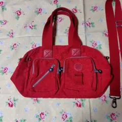 キプリングレッド コーデュロイ ショルダーバッグ