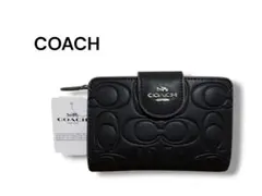 新品 タグ付き COACH コーチ財布 二つ折り 黒 シグネチャー レザー