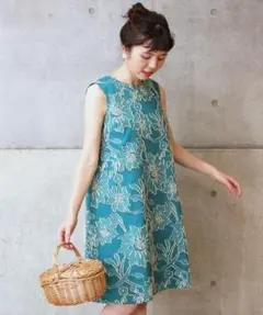 花柄 ノースリーブ ジャガード ワンピースのサムネイル