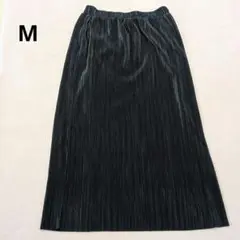 プリーツロングスカート　M　裏地付　ブラック　ウエストゴム　関西ファッション連合