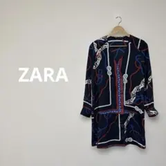 ザラ ZARA スカーフ柄 ロープモチーフ チュニック ワンピース Sのサムネイル