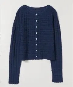 [新品未使用] JEANASIS チェックジャガードクルーカーディガン　ネイビー