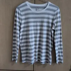 無印良品 ボーダー長袖Tシャツ Mサイズ ホワイト×グレー 綿100%