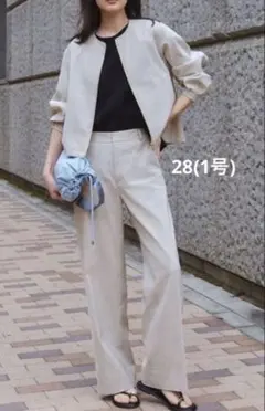 23区】24SS リネン ミックスツイード ノーカラー ジャケット ベージュ 
