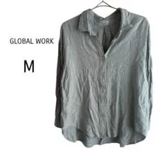 GLOBAL WORK リネンシャツ 麻混 長袖 シャツ M　ライトグリーンのサムネイル