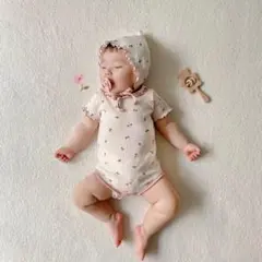 韓国子供服 ボンネット付き フリルロンパース