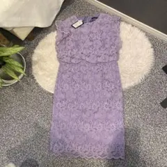 春〜夏　新品タグつき花柄レース ノースリーブワンピース ラベンダー