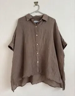 26年製✨SLOBE IENA リネンコットンBOXシャツ ネイビー麻綿完売品