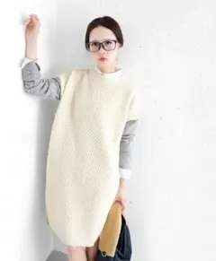 KBF★春色コットンウール　スウェット×ニットワンピース　オフホワイト×グレー