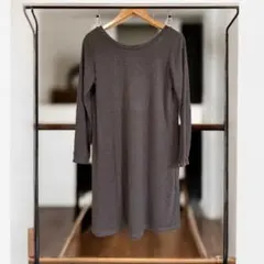 グレー 長袖 ワンピース リボン ニット ヒートテック エクストラウォーム