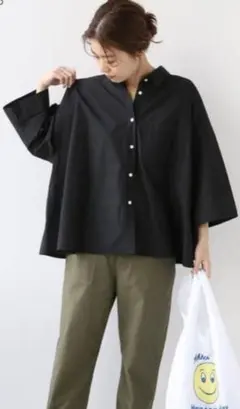 お値下げ♥レリュームコットンタイプライターAラインシャツ　ブラックのサムネイル