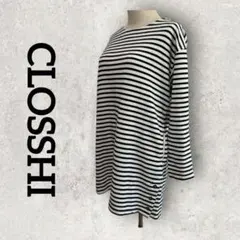 CLOSSHI ボーダーカットソー チュニックカットソー 七分袖 (L) 白紺