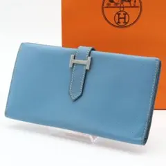 【極美品】HERMES ベアンクラシック　長財布　ブルージーン　ヴォーエプソン