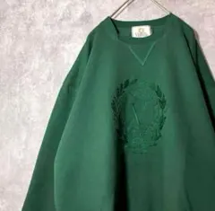 日本製 ビンテージ調 スウェット ゆるだぼ 刺繍 レトロ 古着 グリーン M