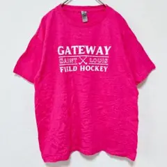 ギルダン 半袖Tシャツ クルーネック ロゴ プリント L 桃 綿 デイリー
