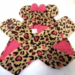 ミニーマウス ヒョウ柄ファンキャップ マフラー