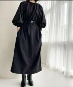 【LOWRYS FARM】2way ミリタリーワンピース　ブラック