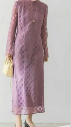アーバンリサーチ　総レース袖スリットワンピースオケージョンパープル
