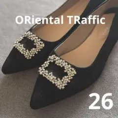 オリエンタルトラフィック　ビジュー付きブラックフラットシューズ　26cm