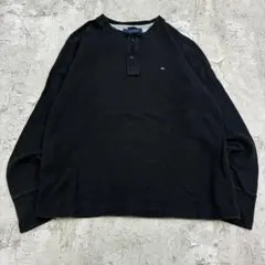 トミーヒルフィガー　ヘンリーネック　ワンポイント　長袖Tシャツ　古着　ブラックL