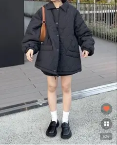 NUGU オーバーフィットキルティングジャンパー ブラック