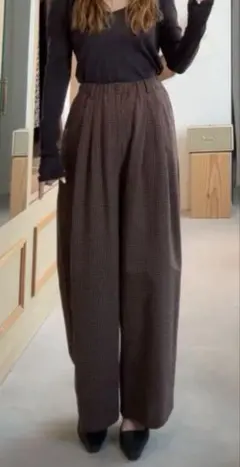 Dignite collierギンガムワイドパンツ イージーパンツ